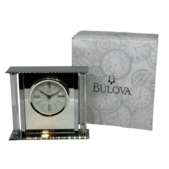 Bulova Mantel Clock | Pearl Face, Beveled Glass Side Panels Untested / For Parts - Picture 1 of 9